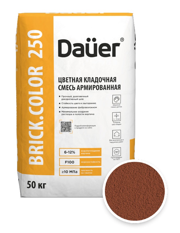 Цветная кладочная смесь армированная DAUER BRICK.COLOR 250 кирпичный, 50 кг фото 0